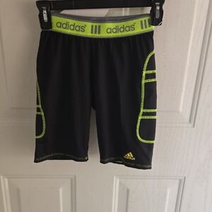 adidas Black Slide Shorts with Neon Green Trim - Kids